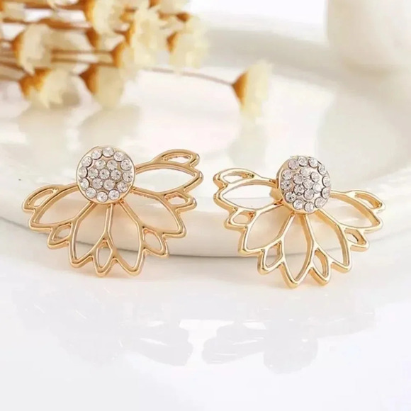 NEW! Gold Lotus Flower Cuff Earrings/ Earring Jackets - Picture 1 of 9